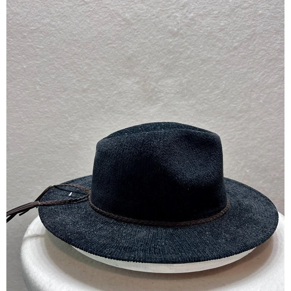 Altar'd State Womens Black Textured Cowboy Hat Braided Tassel‎ Band Wide Brim OS